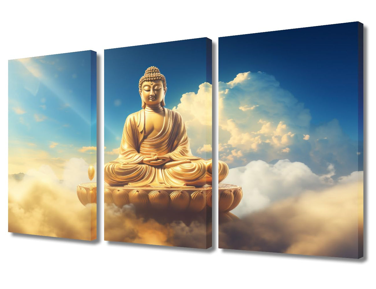 wall art decor for home modern 3 panel canvas poster Buddha statue the sky picture prints on canvas Buddhist believers living room home wall decor stretched and framed ready to hang 36x24 in (36x24 in / 3PANEL-17)