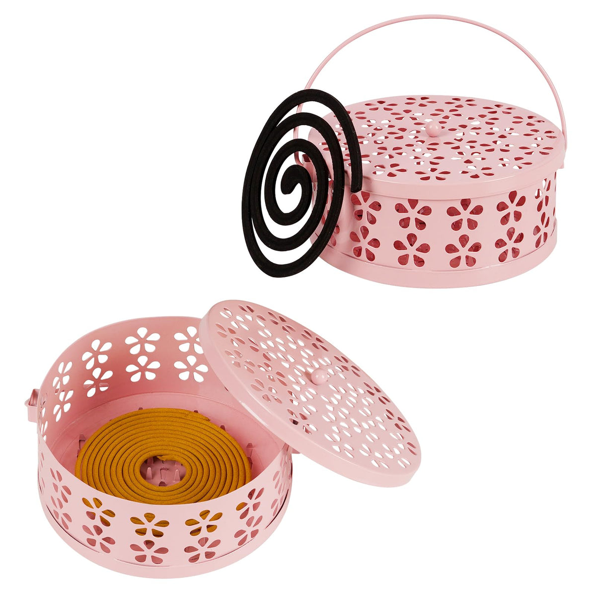 2 Pack Portable Iron Mosquito Coil Holder with Handle (2 Pack Pink)
