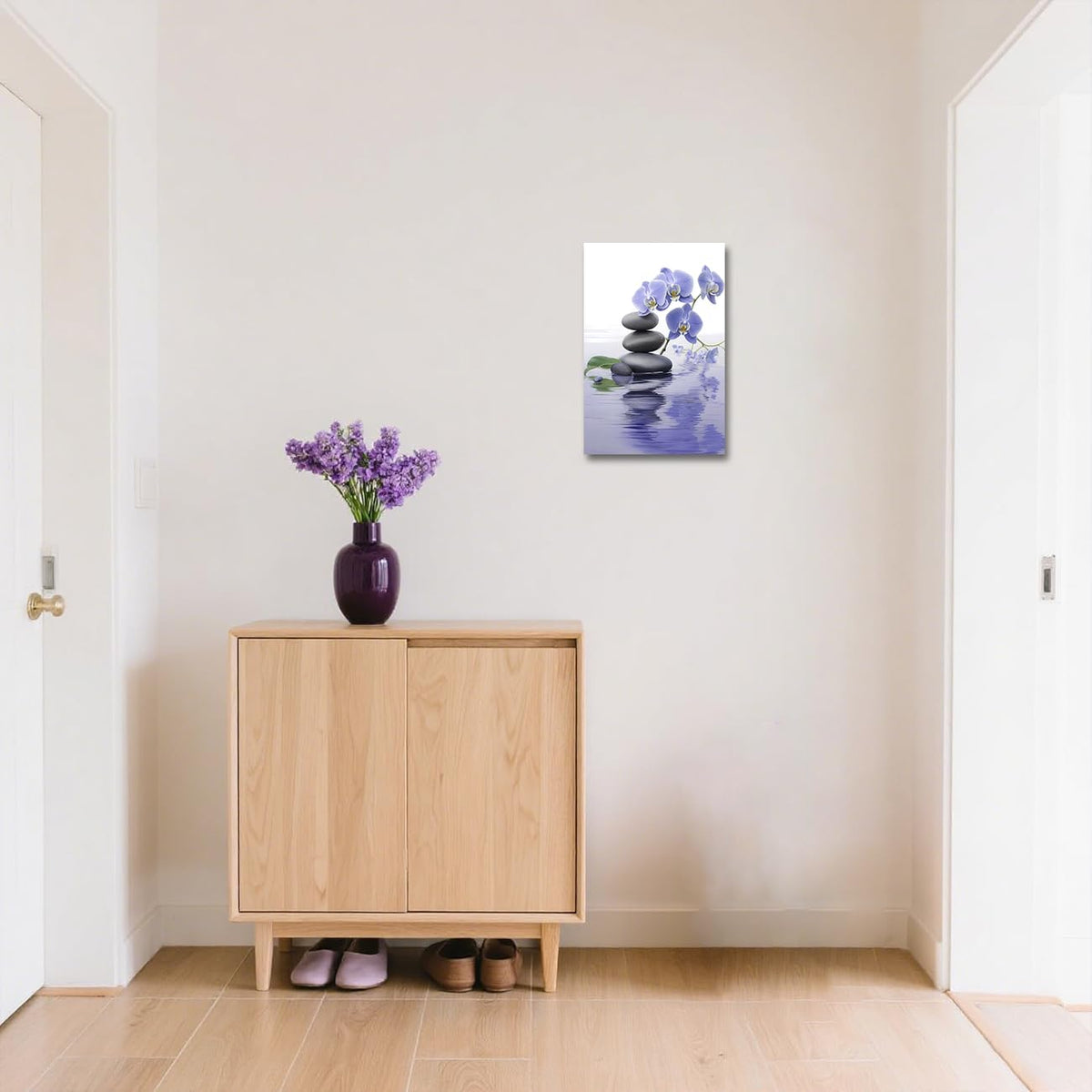 Zen Bathroom Wall Art Orchid Flower with Zen Stones Pictures Spa Painting Still Life Canvas Prints for Meditation Spiritual Room Decor Framed (Purple / 36L" x 24W")
