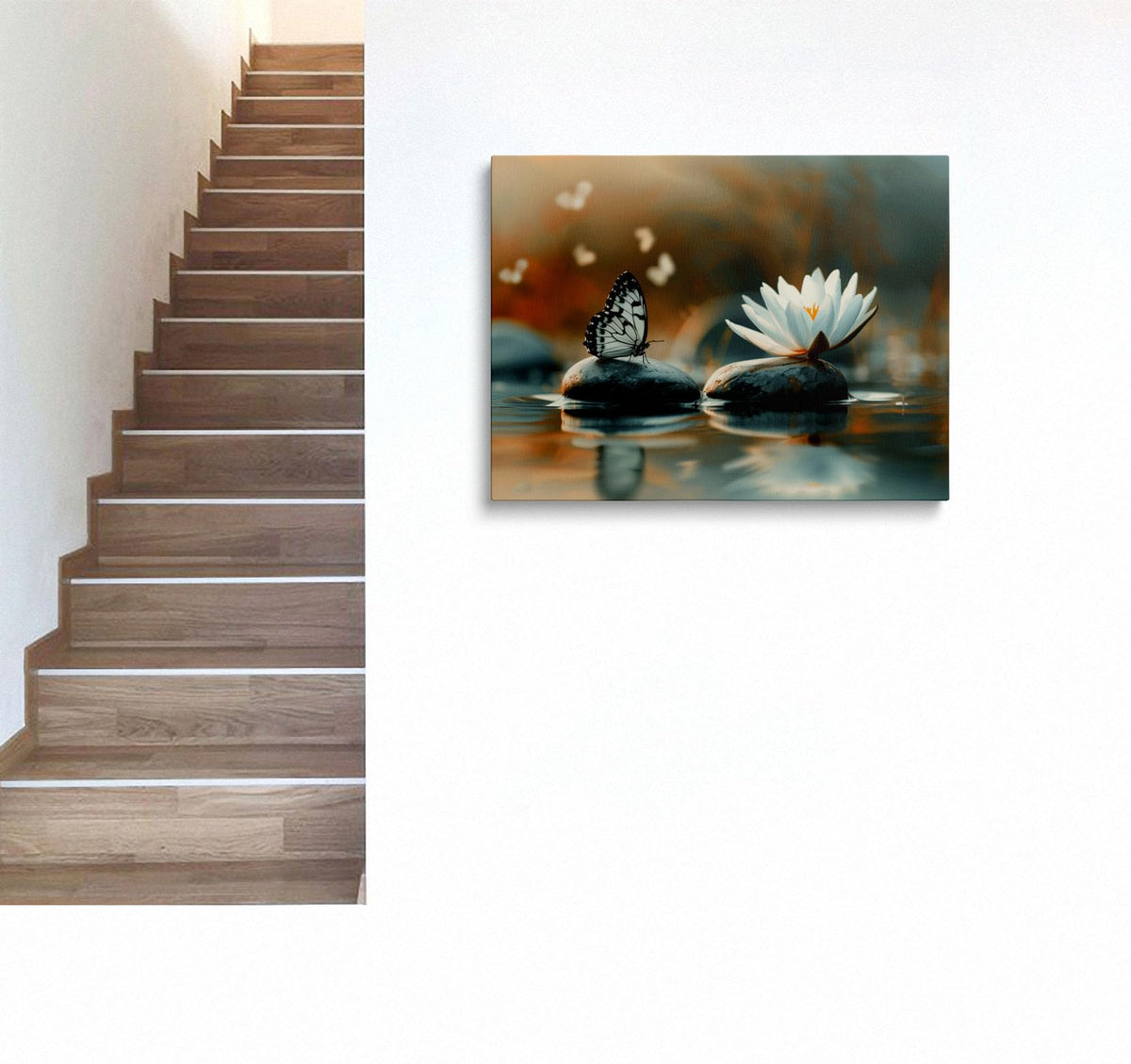 Zen Lotus Canvas Wall Art Framed Butterfly Spa Decor for Rooms 12x16 Inch (Zen Lotus 01 / 16"L x 12"W)