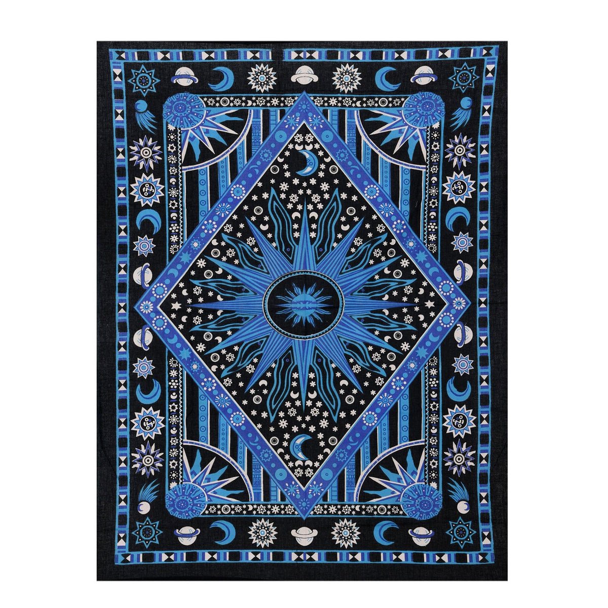 Sun And Moon Mandala Zodiac Aesthetic Tapestry (Blue / 30"L x 40"W)