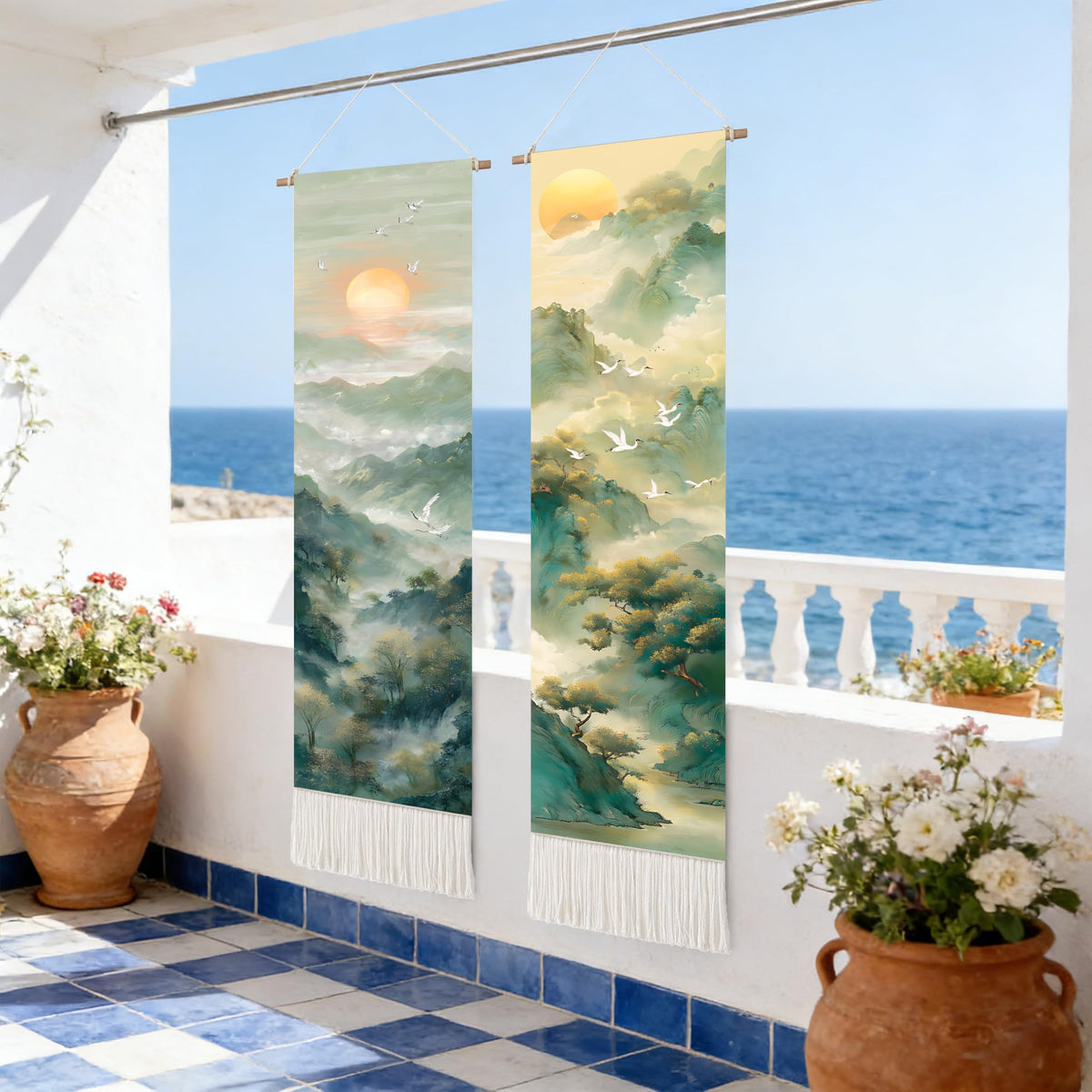 2 Pack Long Vertical Wall Tapestry (Mist Mountain Layers / 13"Wx51"H)