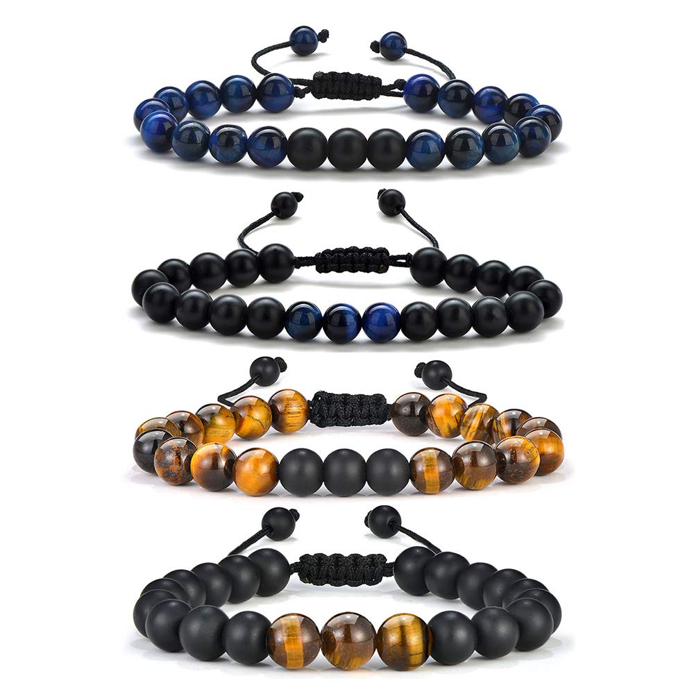 Gifts for Men Bracelet (4 Pcs Tiger Eye&Matte Agate)