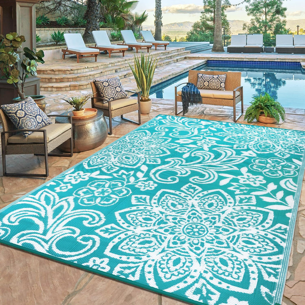 Waterproof Outdoor Rug 6' x 9' (Blue / 6' x 9')