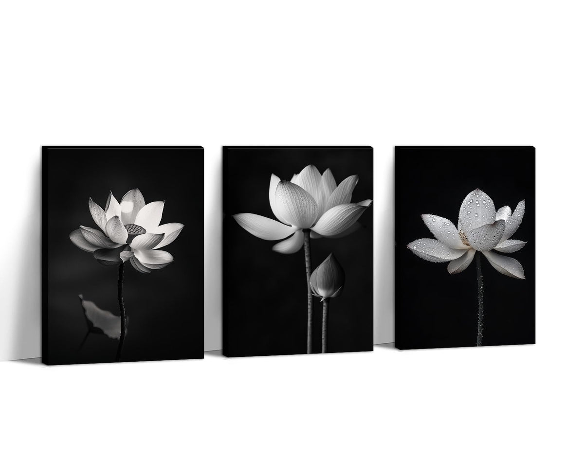 Zen Canvas Wall Art 3Pcs Lotus Picture Black and White Painting Meditation Spiritual Prints Zen Artwork for Living Room Bathroom Home Office Wall Decor Framed (Zen-10 / 11.00"x14.00"x3P)