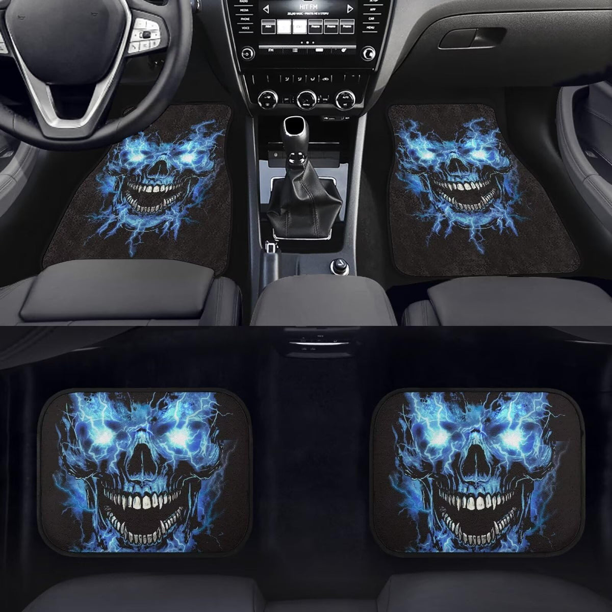Blue Skull Auto Floor Mat Protector Universal Skull Car Floor Mats 4 Piece Non Slip Rubber Car Rugs Carpet Mats Full Set Washable Skulls Automotive Accessories (Blue Skull)
