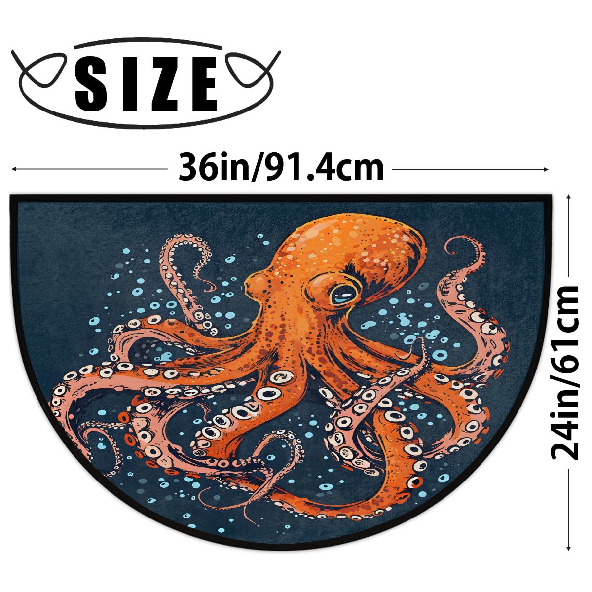 Half Round Doormat Semi Circle Rug Abstract Animal Octopus Non Slip Indoor Outdoor Entrance Half Moon Rug Absorbent Durable Washable Front Floor Mat for Kitchen Bathroom Patio Fireplace (Z:animal Octopus)