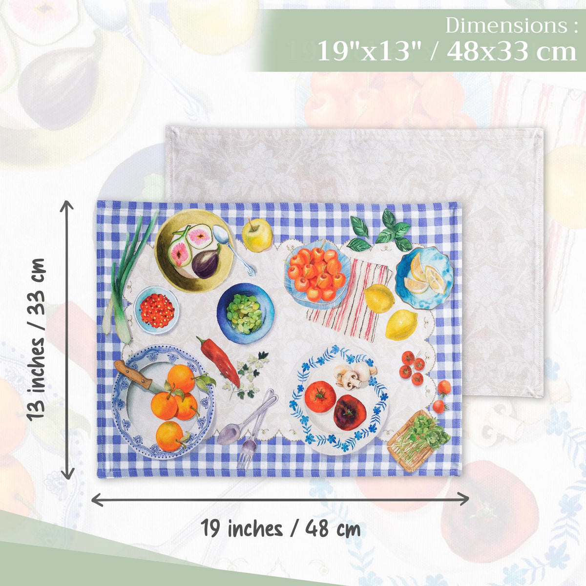 Placemats Set of 4 Reusable 100% Cotton (123 - Gourmand / 13" X 19" (Pack of 4))