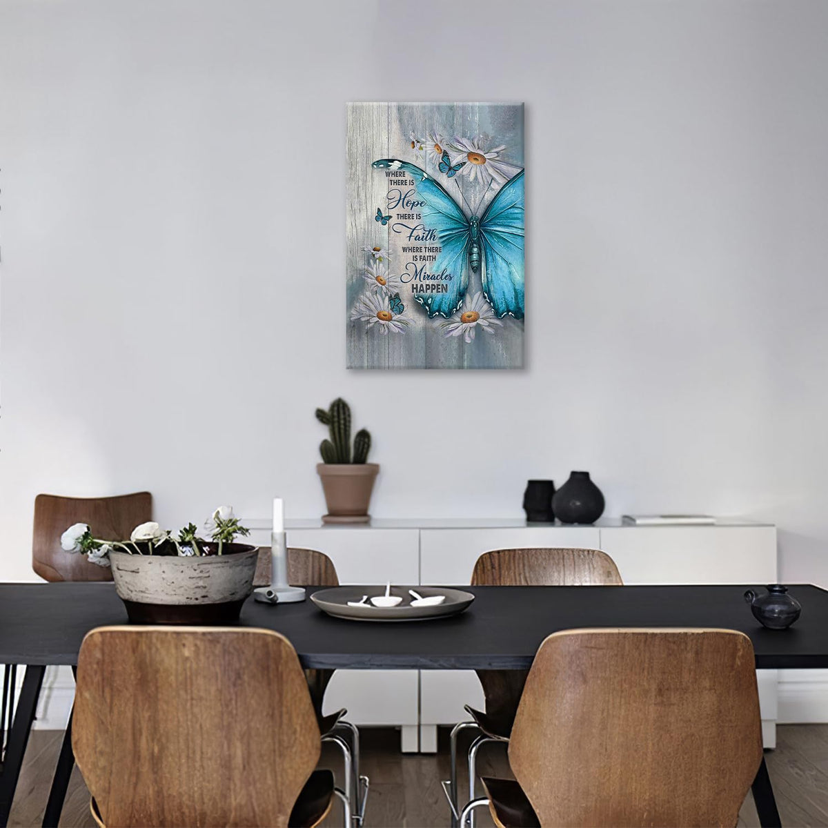 Farmhouse Butterfly Daisy Canvas Wall Art Rustic Teal Butterfly Pictures Wall Decor Inspirational Hope Faith Quotes Prints Painting Framed Artwork for Bathroom Bedroom Living Room Office 16"x24" (24"L x 16"W / Daisy Butterfly)