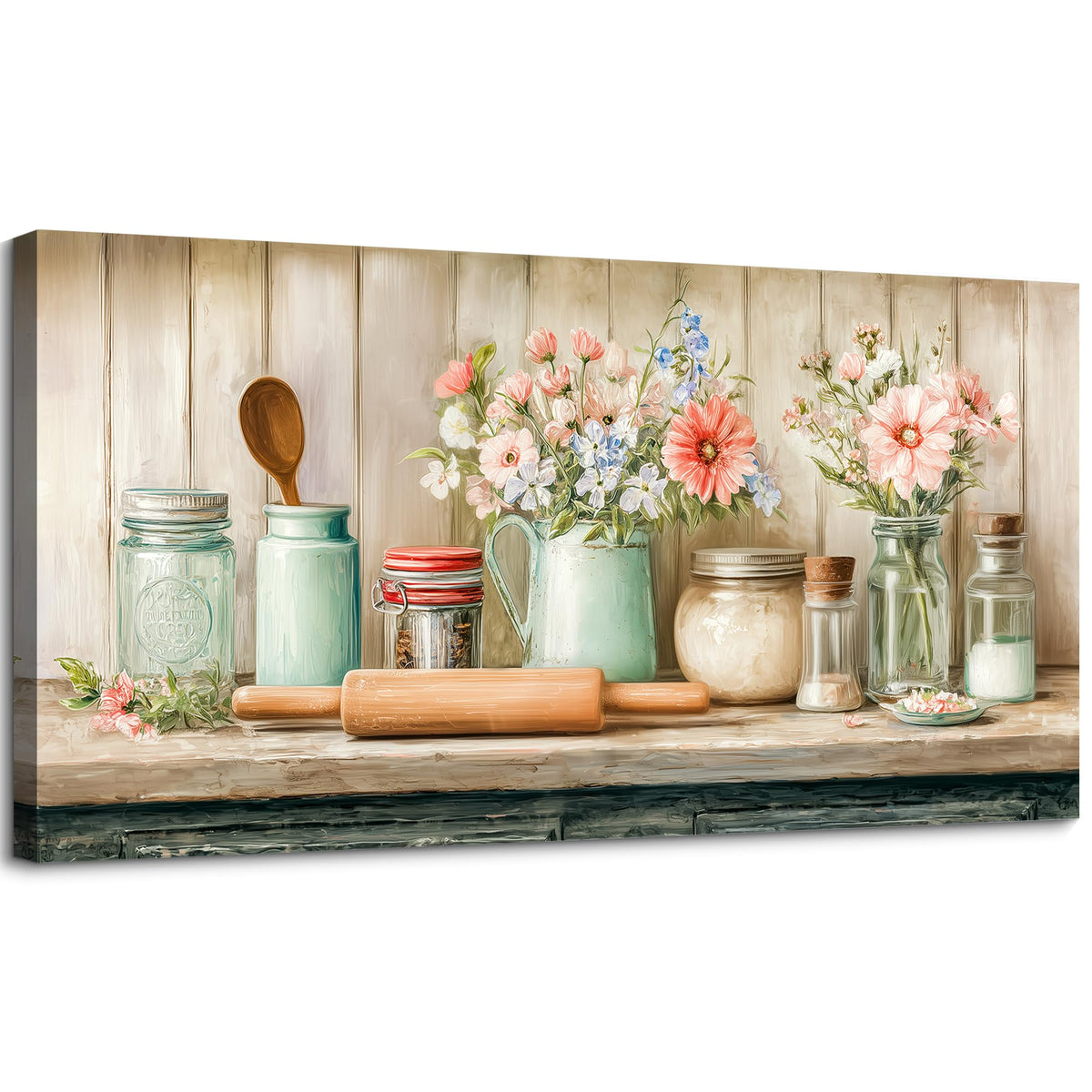 Oversized Large Vintage Kitchen Wall Art Prints (Farmhouse Vintage Kitchen / 58"L x 30"W)