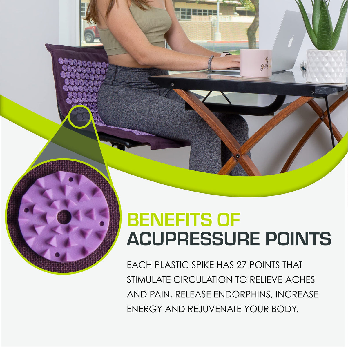 Fit Ki Acupressure Mat and Pillow Set with 100% Natural Linen for Back (Royal Lilac)