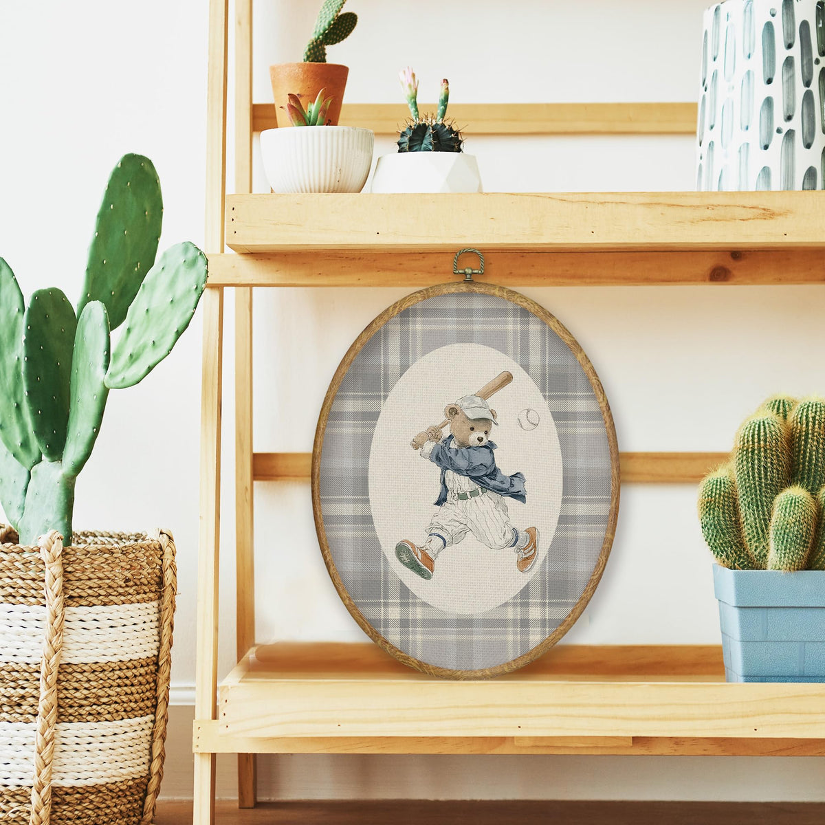 Vintage Baseball Bear Nursery Oval Wall Art Decor Products (Colour17)