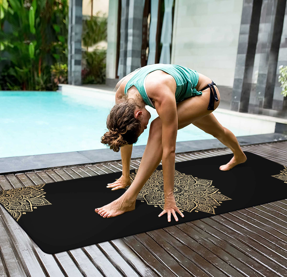 Yoga Mat Print Extra Thick TPE Non Slip Fitness Exercise Mat with Carrying Bag (Flower-B)