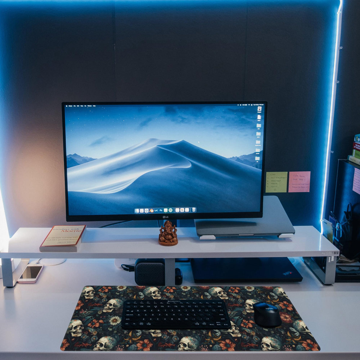 Desk Mat Skulls with Flowers Large Gaming Mouse Pad XL (11.8" x 31.5" / Skulls With Flowers)