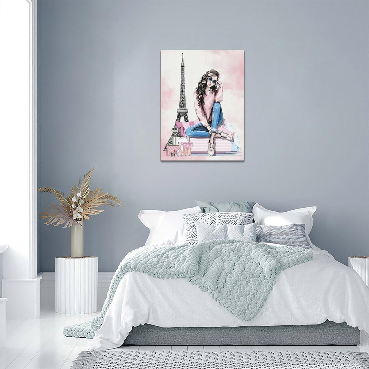 Paris Fashion Girls Wall Art Pink Eiffel Tower Pictures Decor Female Makeup Canvas Painting Print Home Artwork Decorations for Bathroom Living Room Bedroom 12 x 16 inch (16"L x 12"W / Fashion)