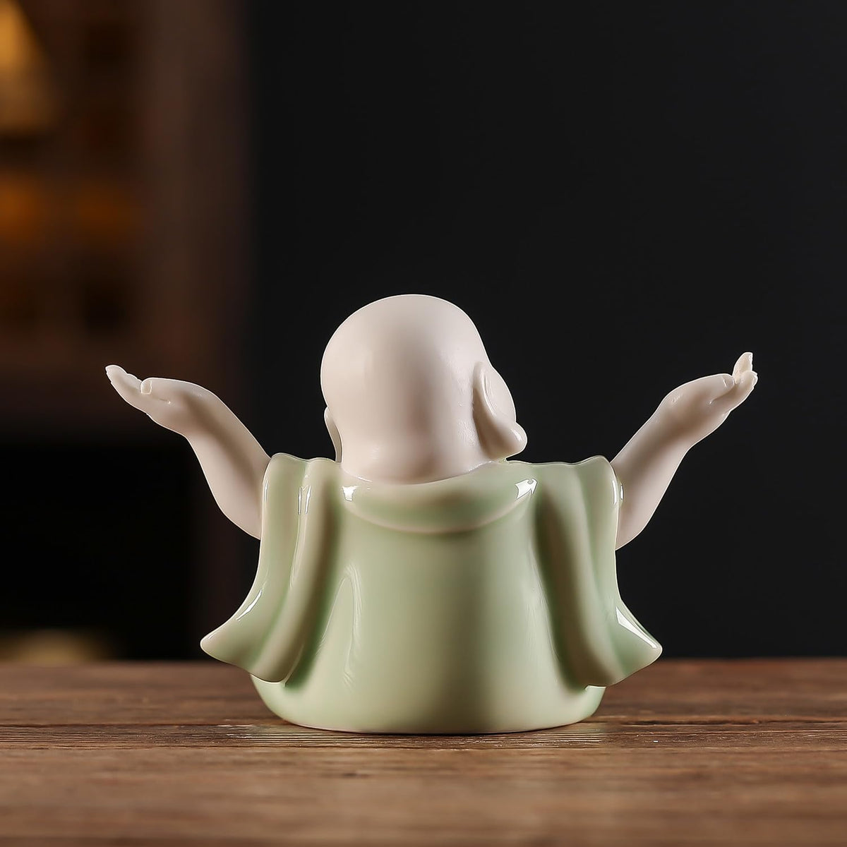 Small Green Laughing Buddha Statue for Home Decor (Green)