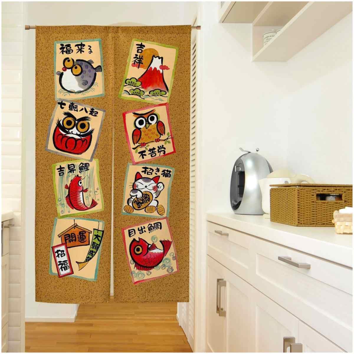 Noren Japanese Doorway Curtain Luck Cat FishTapestry Decorations Room Divider Curtain Privacy Anime Curtains (Good Luck / 33.5"W x 67"L (Pack of 1))