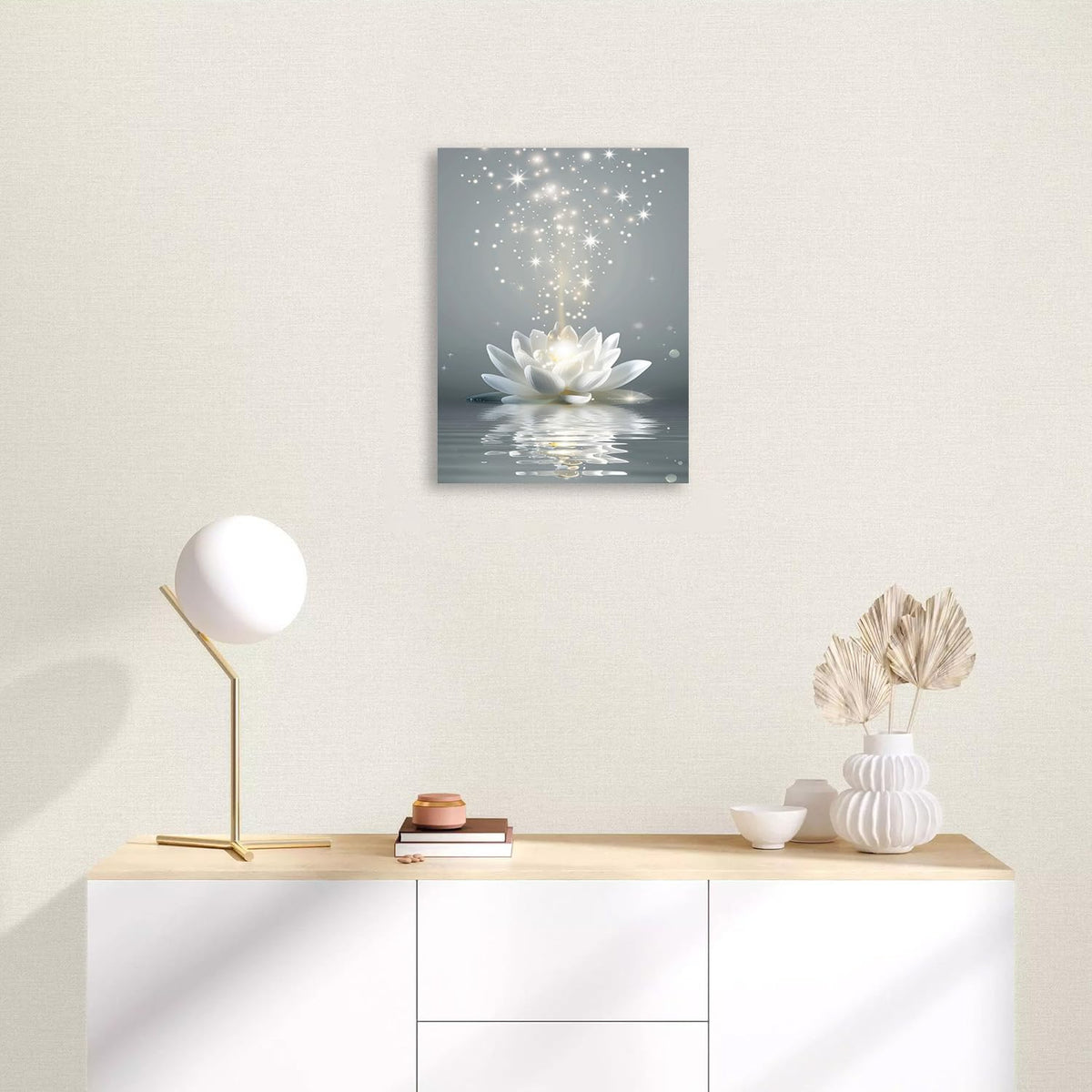 Framed White Lotus Flower Wall Art for Living Room (24"L x 16"W / Lotus03)