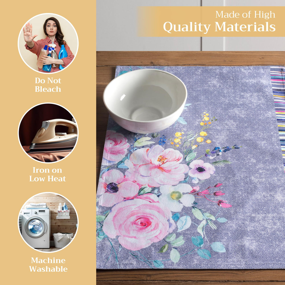 Placemats Set of 4 Reusable 100% Cotton (127 - Sweet Rose Lavender - Lush / 13" X 19" (Pack of 4))