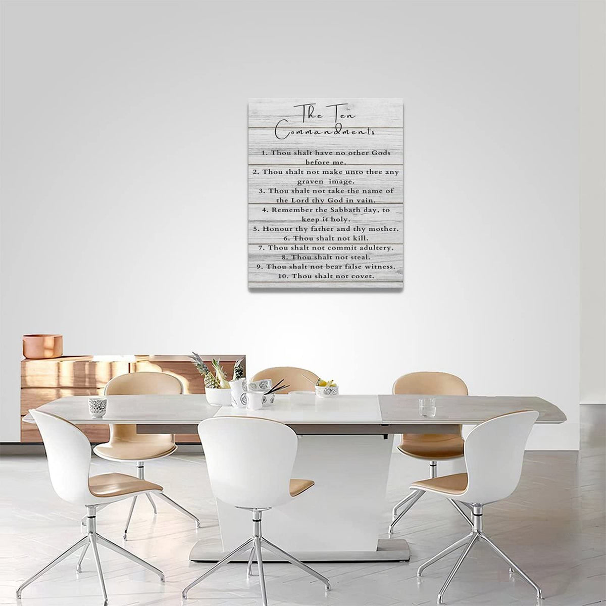 Ten Commandments Wall Decor 10 Commandments Wall Art Bible Verse Canvas Painting Christian Scriptures Pictures Prints Modern Framed Artwork Home Decoration for Living Room Bedroom Bathroom 16"x24" (White / 20"L x 16"W)