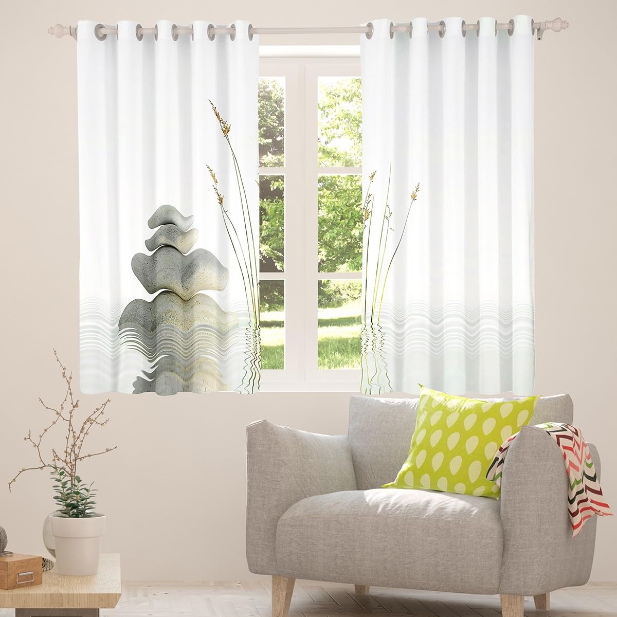 Zen Stones Print Curtain Bedroom 2 Panels 38 x 45 Inch Blackout (Multi 4 / 38"W x 45"L (Pack of 2))