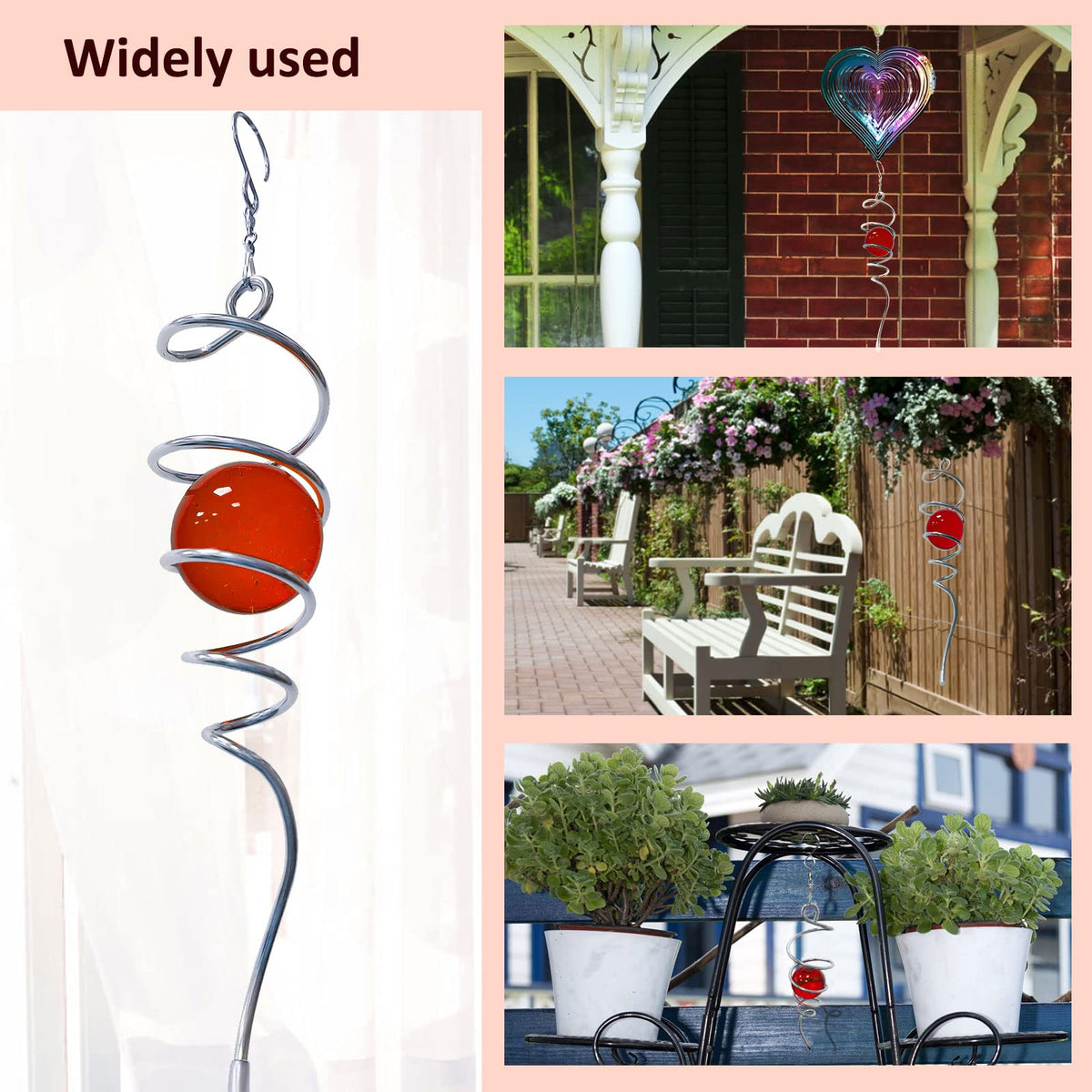Gazing Ball Spiral Decorative Wind Spinner Stabilizer Sun Catcher 11inch Tail and 2 inch Glass Orb. Indoor Outdoor Garden Decoration Wind Sculptures Wind Spinner Tail (13in / 008-red)