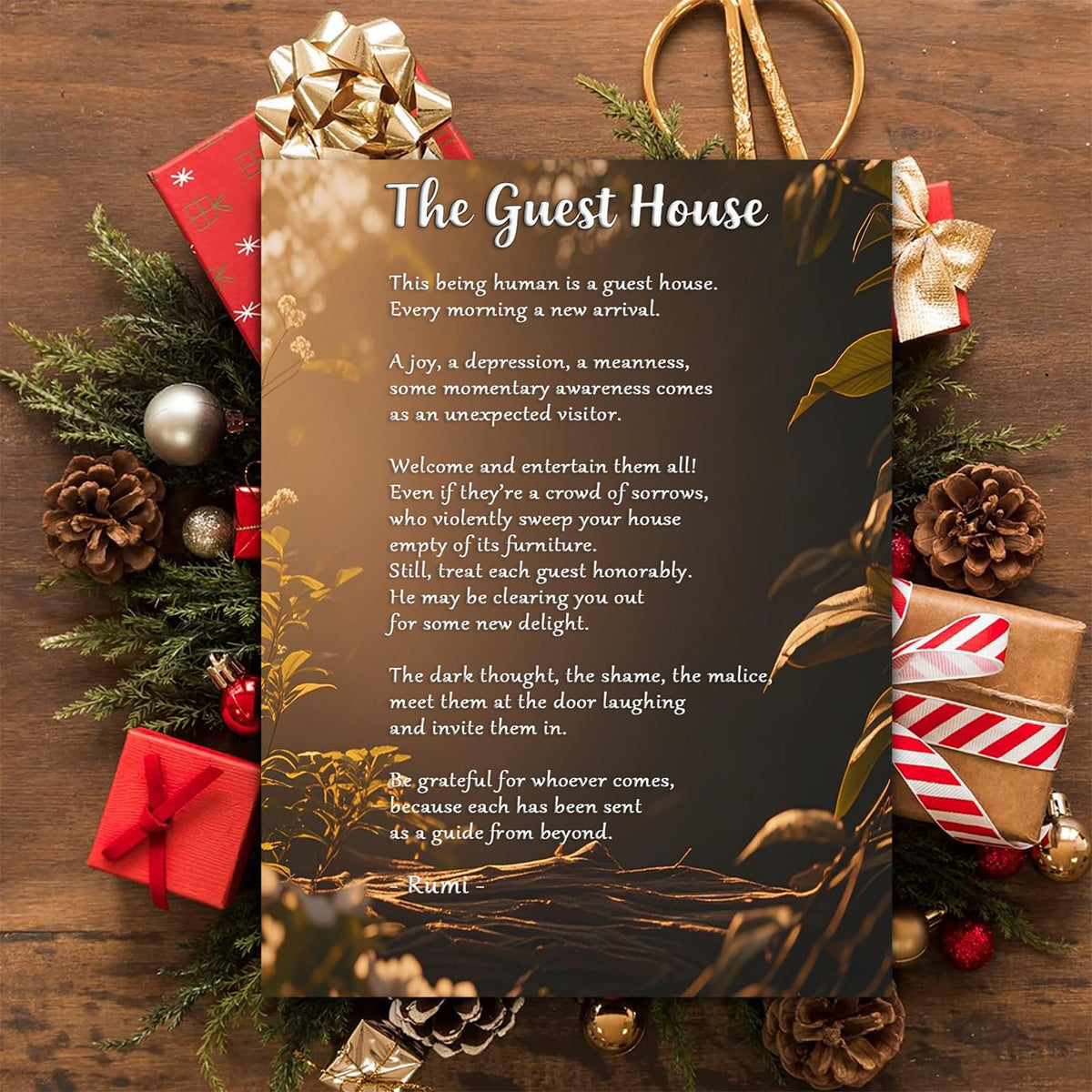 The Guest House Poem Canvas Wall Art Print Rumi Poetry Room Decor (24"L x 16"W / White 3)