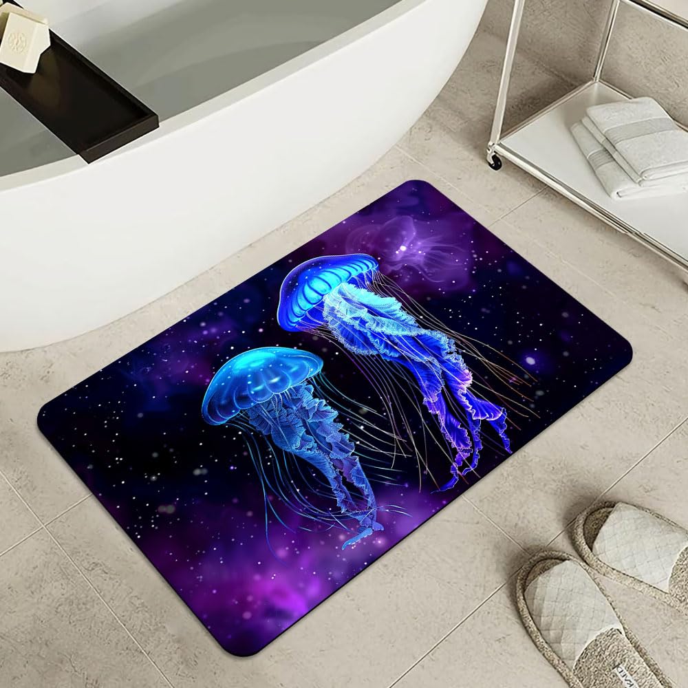 Bath Mat Bathroom Rug (Starry Jellyfish- / 1'8" x 2'6" (Oblong))