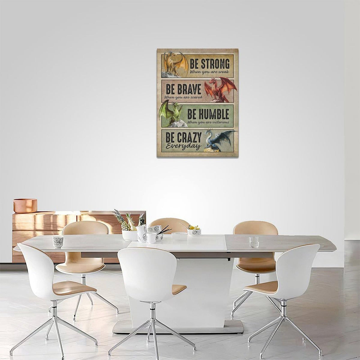 Dragon Wall Art Vintage Dragon Pictures Wall Decor Inspirational Quotes Be Strong Canvas Prints Painting Framed Artwork Decoration for Bedroom Living Room Office Bathroom 12"x16" (16"L x 12"W / Dragon-1)