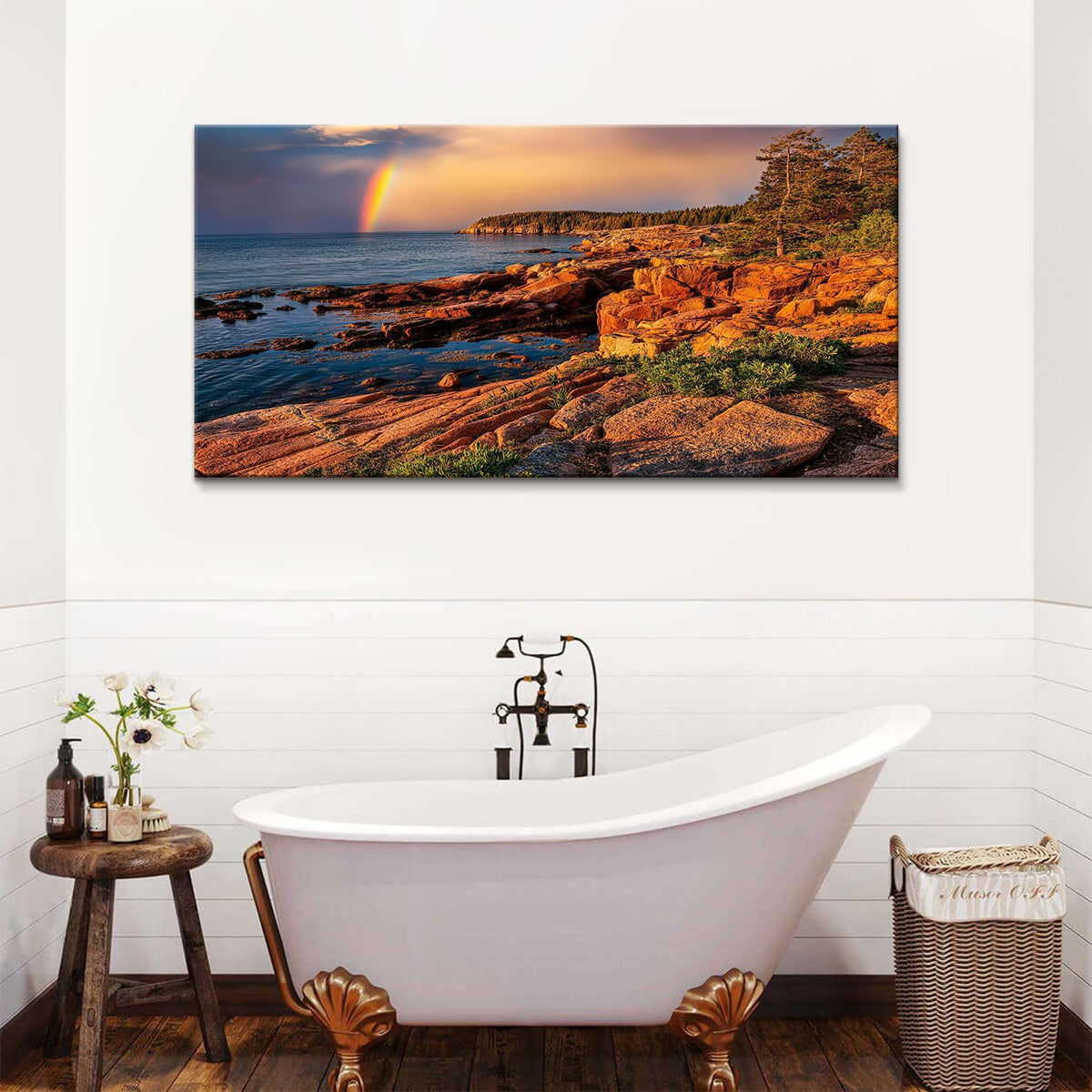 Ocean Beach Wall Art Coastline Picture Living Room Wall Decor Nature Sunset Seascape Canvas Prints Poster Large Acadia National Park Coastline Painting Artwork for Bedroom Home Decoration 30x60” (60"L x 30"W / Field03)