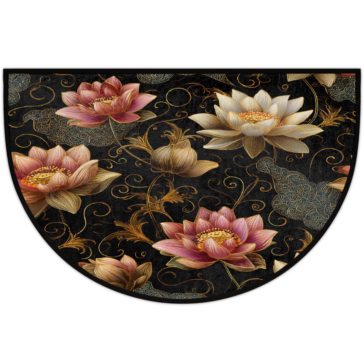Ethnic Lotus Half Round Rug Half Moon Door Mat Half Circle Rugs (B-color 5)
