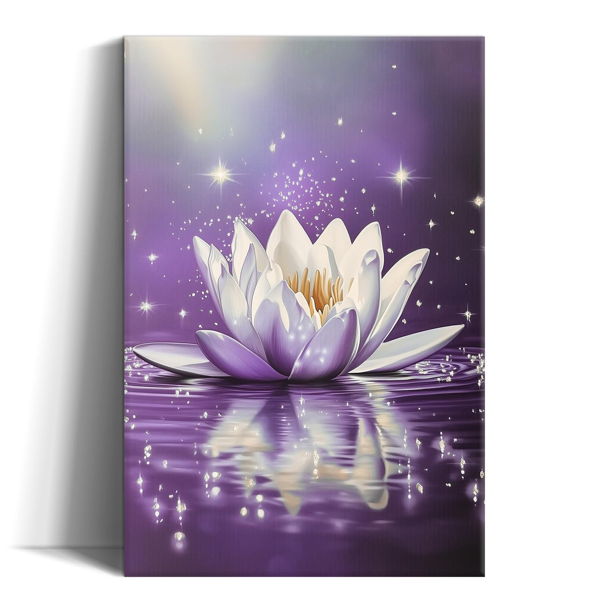Lotus Flower Wall Art Zen Bathroom Decor Purple Picture Lotus Water Calm Canvas Prints Meditation Painting Modern Poster for Yoga Spa Room Living Room Office Decor Framed (B-Purple / 18"L x 12"W)