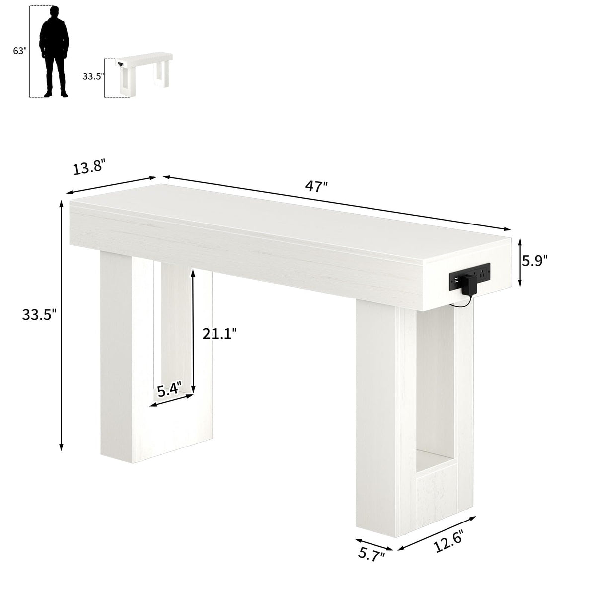 47" Entryway Table with Sensor Light and Outlets (Warm White / 47IN)