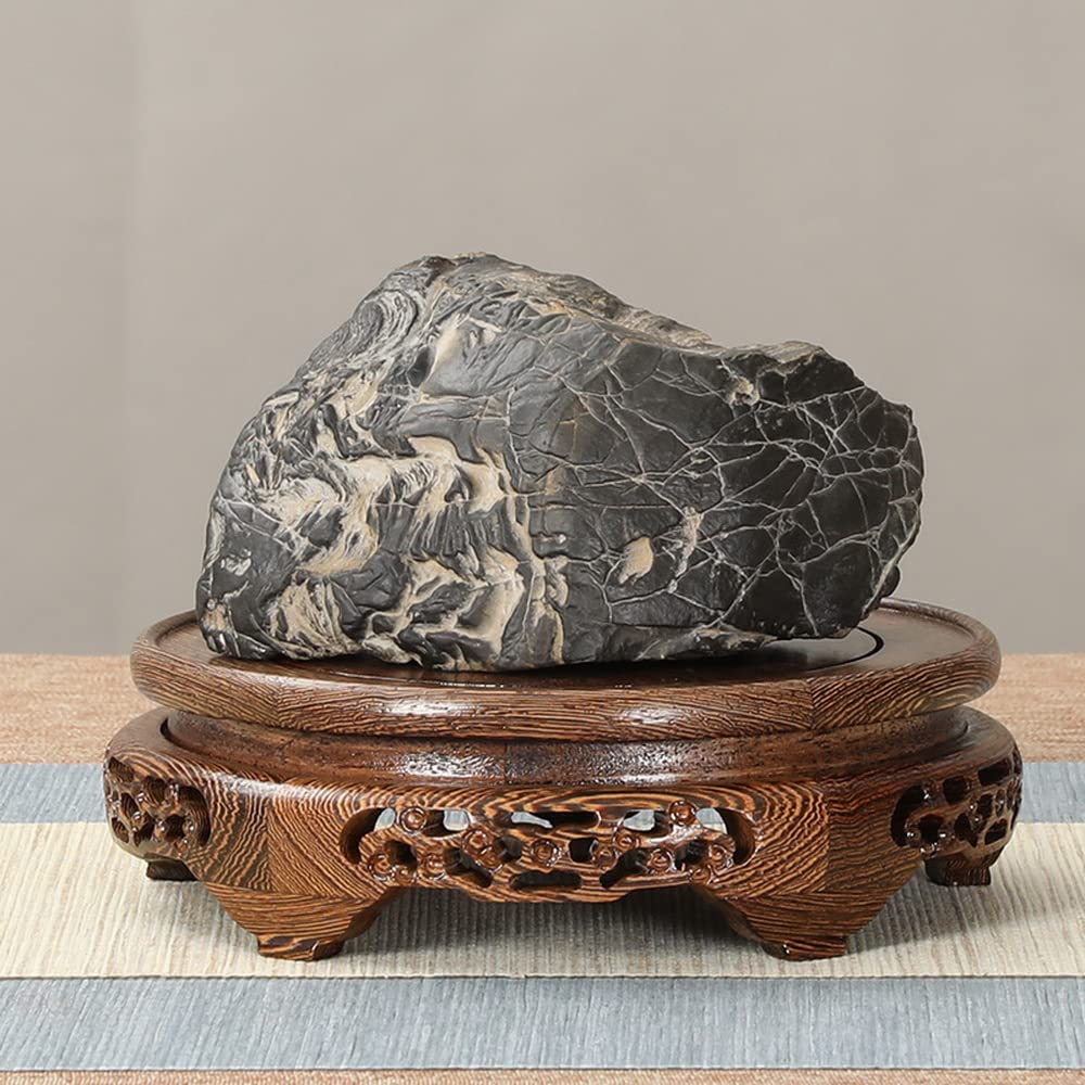 Glossy Round Dual Wood Stand Bonsai Fishbowl Display Base (A4-7.9'' inside diameter)
