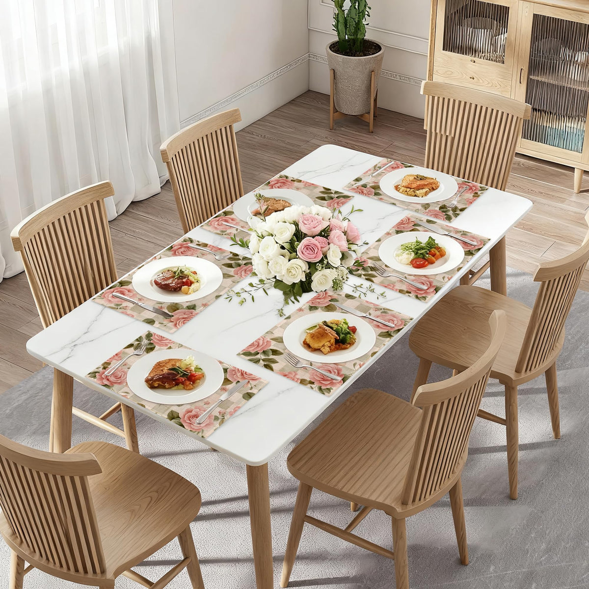 Retro Pink Roses Placemats Set of 6 (Retro Pink Roses)