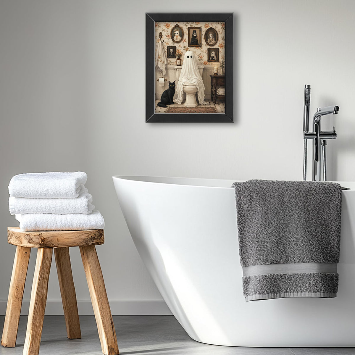 Ghost Bathroom Decor Wall Art (Framed Bathroom Art 924 / 10"L x 8"W)