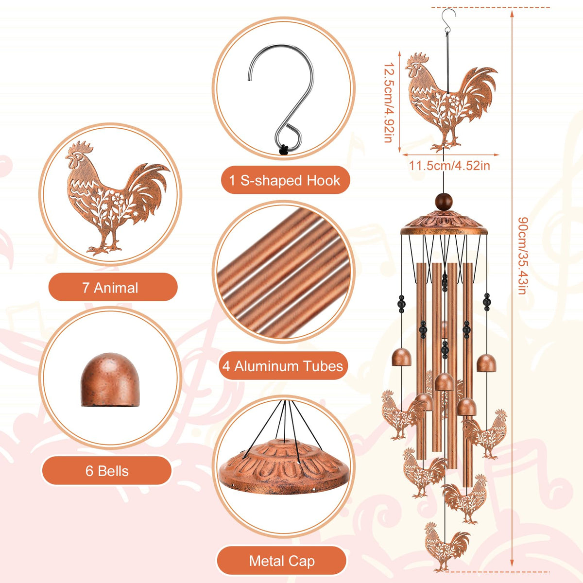 Chicken Wind Chimes Outdoors Chicken Gifts for Women Men