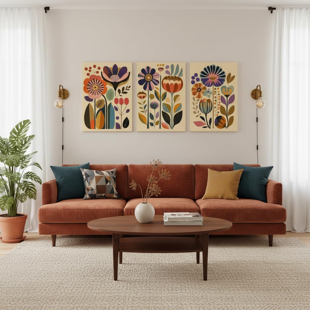 3 Pcs Boho Floral Canvas Wall Art (Nordic flowers / 24"L x 16"W)