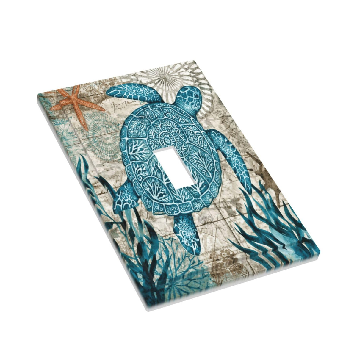 Nautical Beach Turtle Coastal Decorative 1 Gang Light Switch Cover Single Toggle Switch Wall Plate Cover Electrical Switchplate Faceplat Room Decor (Nautical Beach Turtle Coastal / Toggle Mid 1-Gang)