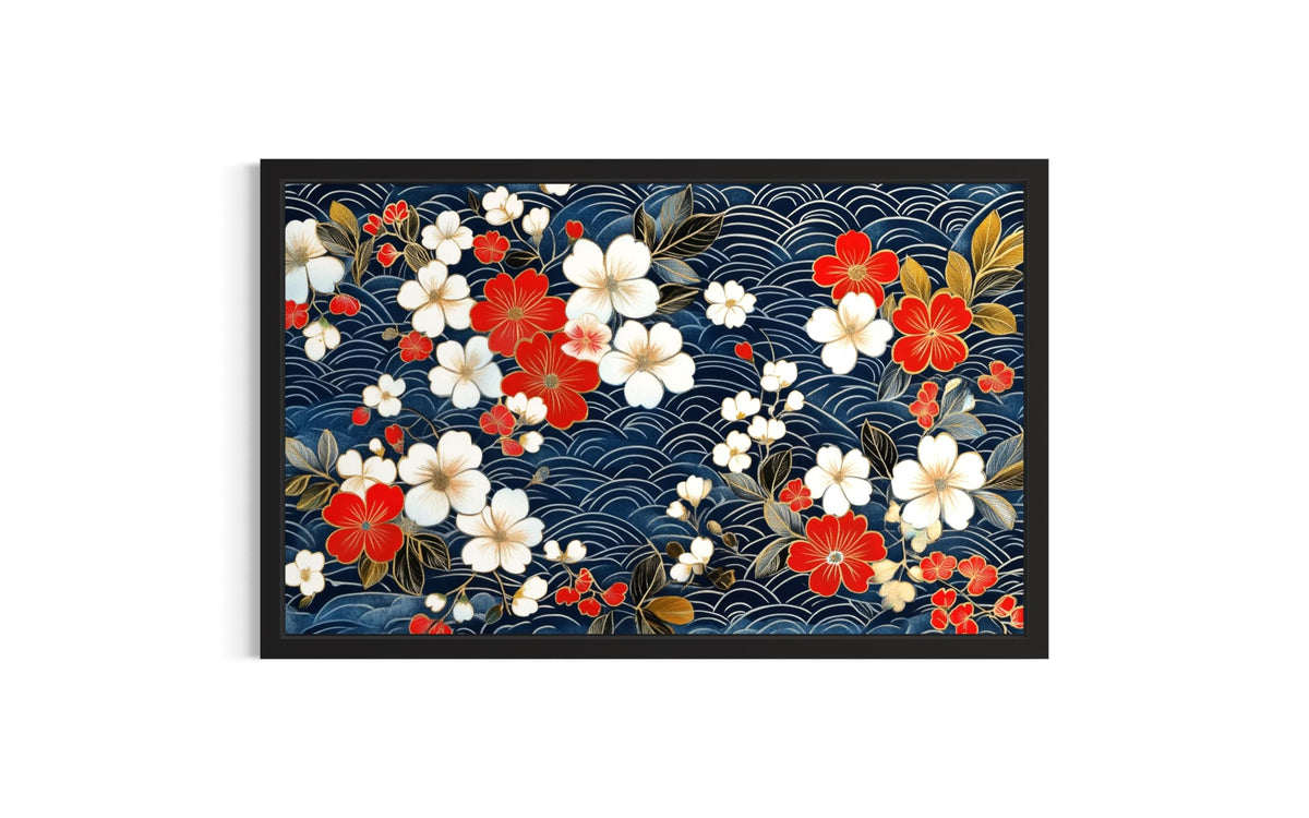 Japanese Flower Pattern UnFramed Wall Art Print Poster (Japanese Flower Pattern / 20"L x 16"W)