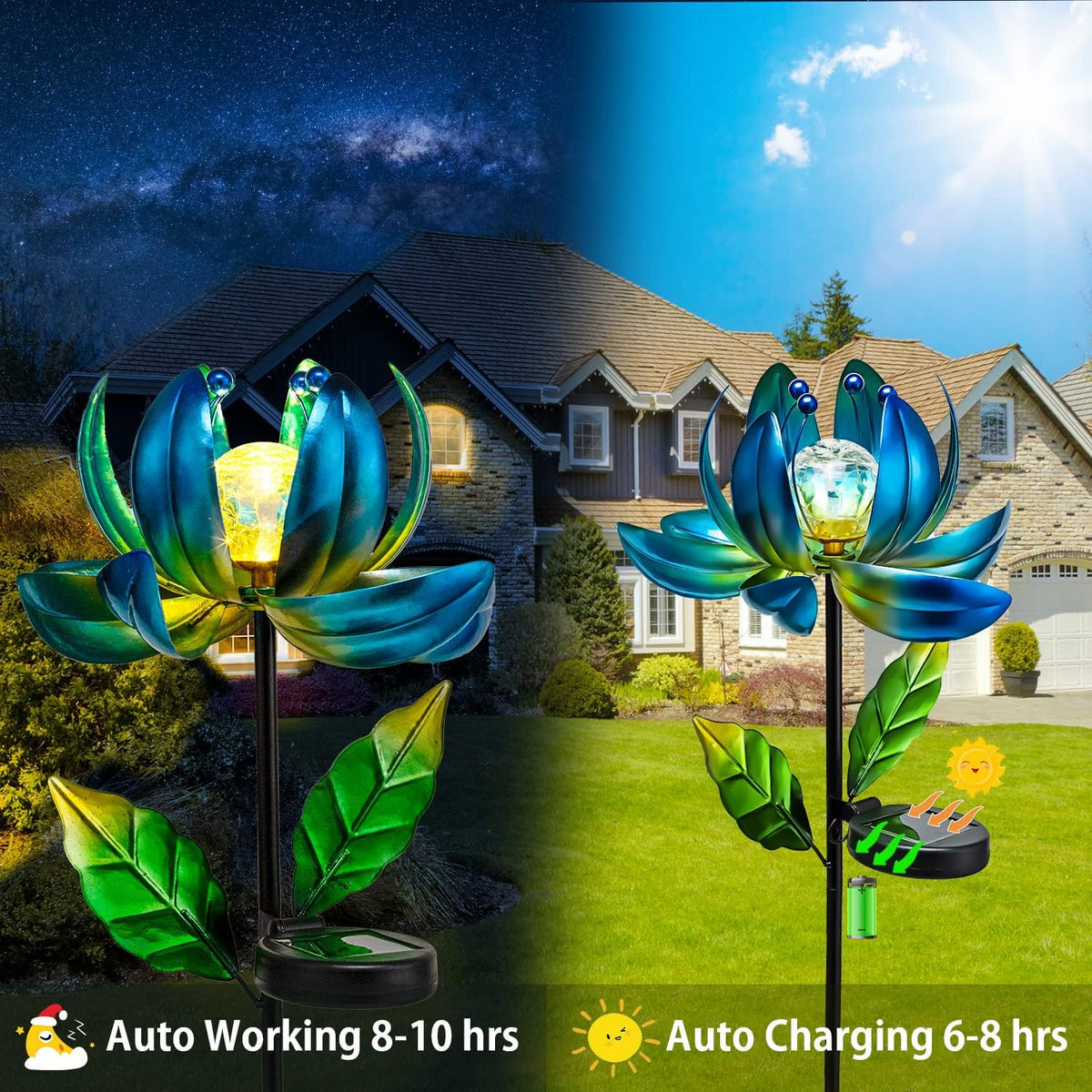 Solar Garden Lights Metal Flower Decor (Multicolor)
