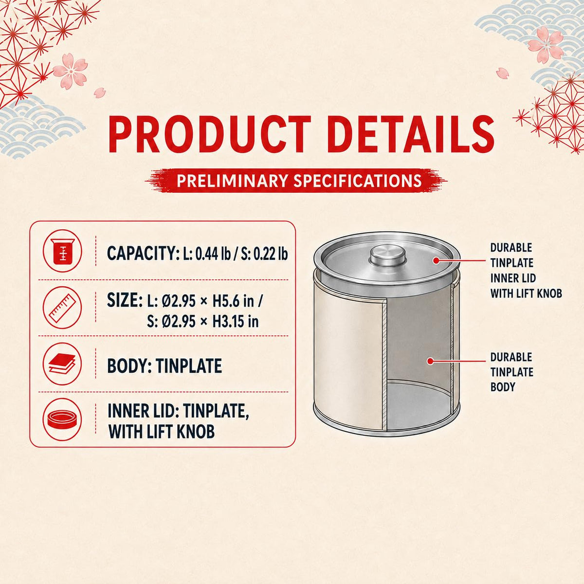Japanese Pokkan Matcha Coffee Spice Tea Tin Canister Washi Paper Storage with Lid 7.05 oz Capacity (Modern Seigaiha)