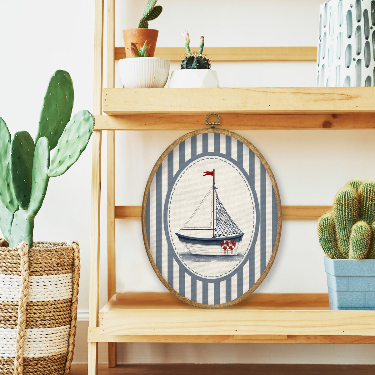 Coastal Sailboat Nautical Nursery Oval Wall Art Decor (Color033)