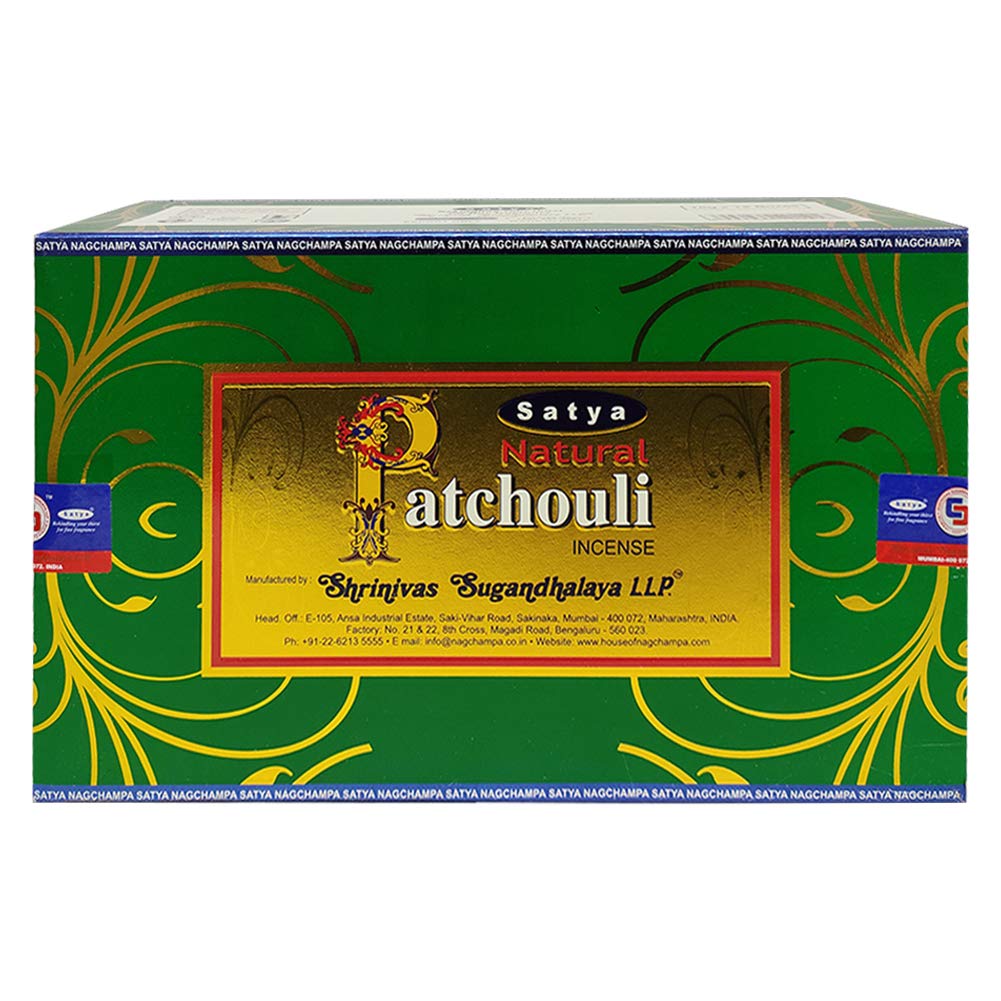 Natural Patchouli Incense Sticks and Incense Stick Holder Bundle Insence Insense Satya Incense (Natural Patchouli 15g - Pack of 12)