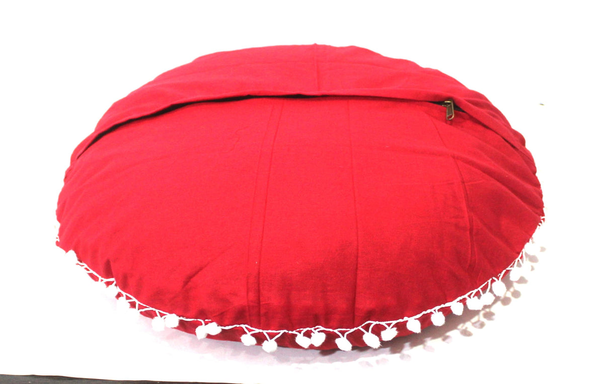 Round Mandala Floor Pillow Cover Seating Cushion Throw Cover Hippie Decorative Bohemian Ottoman Pouf Cover (32"D x 4"W x 32"H / Red)