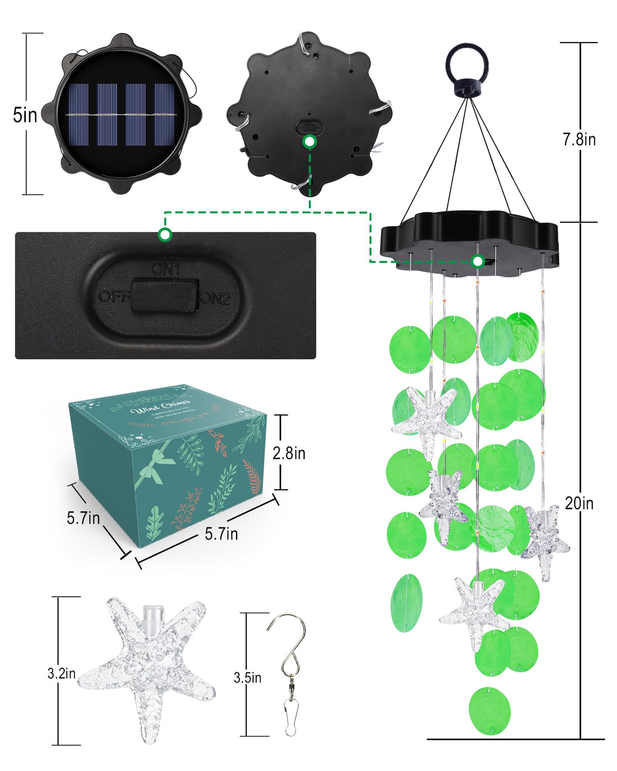 Solar Wind Chimes for Outside (Green)