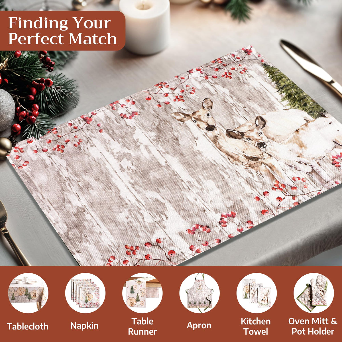 Placemats Set of 4 Reusable 100% Cotton (067 - Mountain Life / 13" X 19" (Pack of 4))