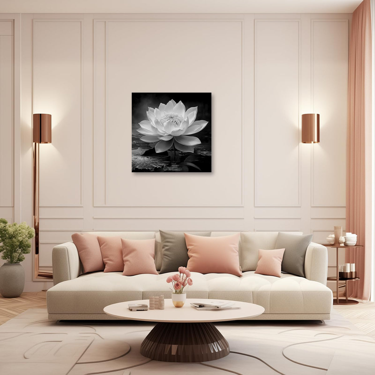 Black White Zen Canvas Wall Art Blossom Lotus Picture Water Lily Prints Spiritual Artwork for Bathroom Meditation Yoga Spa Room Decor (Picture-3 / 24"L x 24"W)