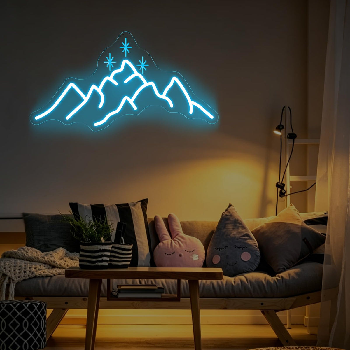 ACOTAR Neon Sign Mountain With Star LED Light Book Lover Gift (Mountain Star-Ice Blue)