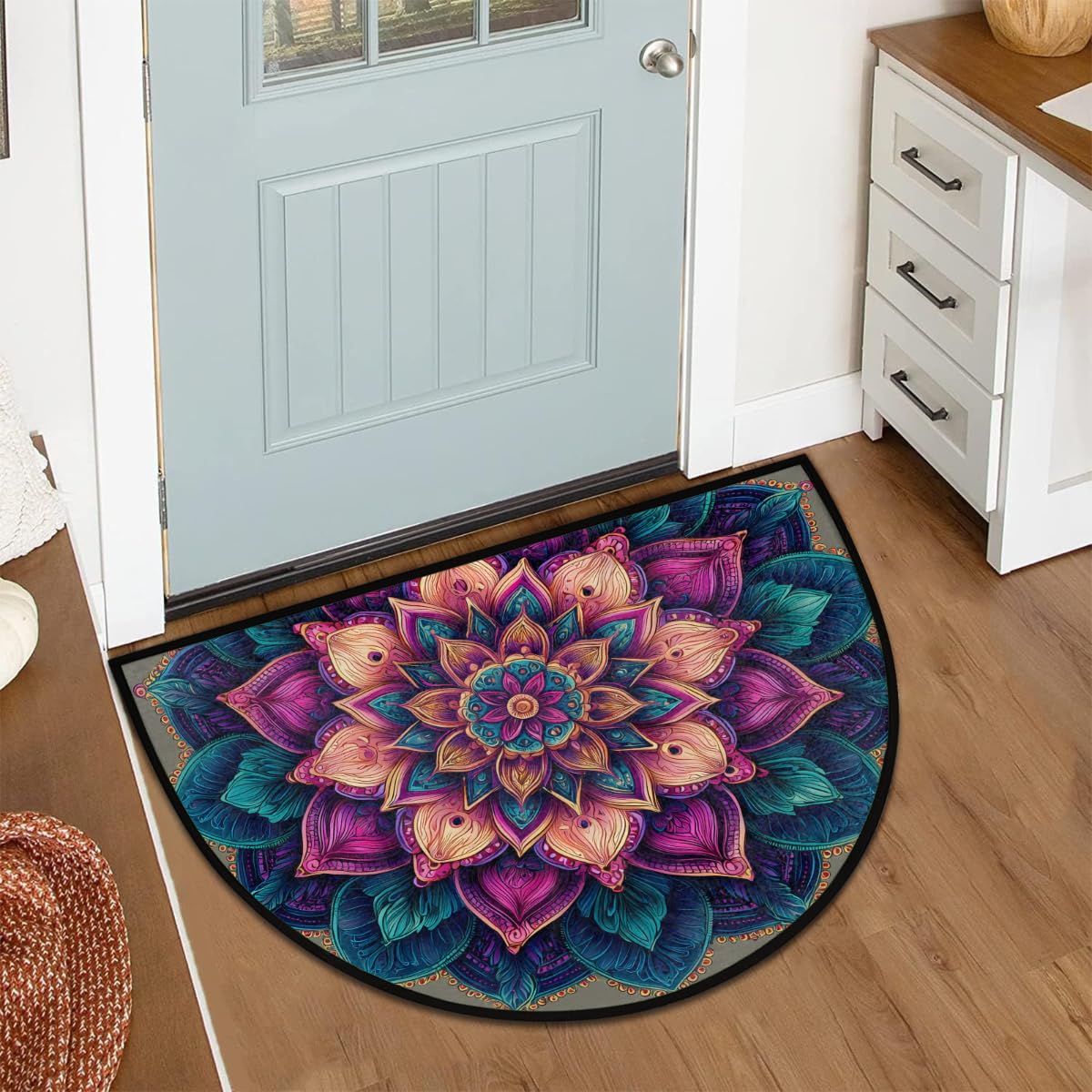 Mandala Retro Half Round Door Mat Semi Moon Rug Fireplace Carpet Area Rugs (A:a-9)